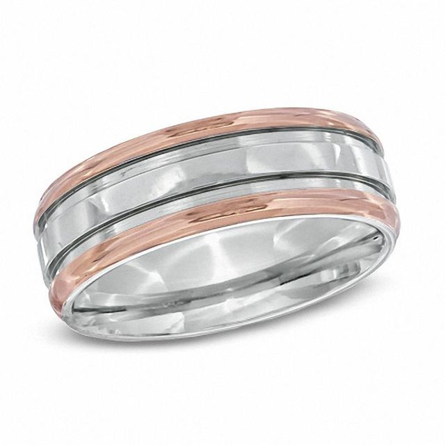 Men's 7.0mm Wedding Band in Two-Tone Stainless Steel - Size 10|Peoples Jewellers