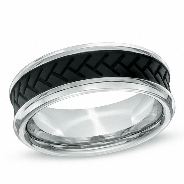 Men's 8.0mm Tread Wedding Band in Stainless Steel - Size 10|Peoples Jewellers