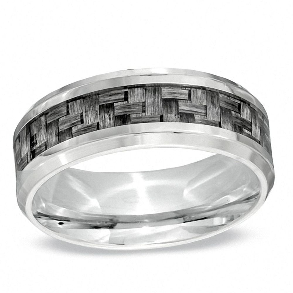 Men's 8.0mm Grey Carbon Fibre Wedding Band in Stainless Steel - Size 10|Peoples Jewellers