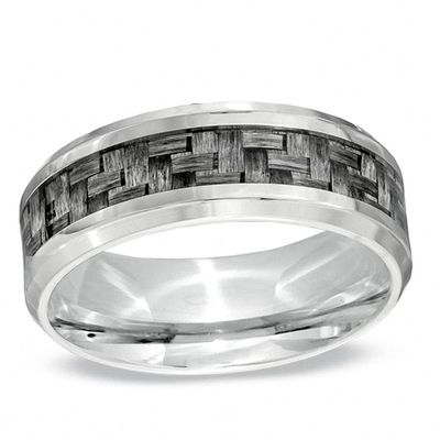 Men's 8.0mm Grey Carbon Fibre Wedding Band in Stainless Steel - Size 10|Peoples Jewellers