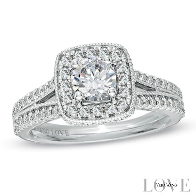 Vera Wang Love Collection CT. T.W. Diamond Split Shank Engagement Ring in 14K White Gold|Peoples Jewellers
