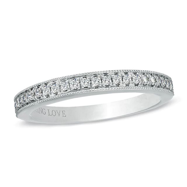 Vera Wang Love Collection 0.19 CT. T.W. Diamond Milgrain Wedding Band in 14K White Gold|Peoples Jewellers