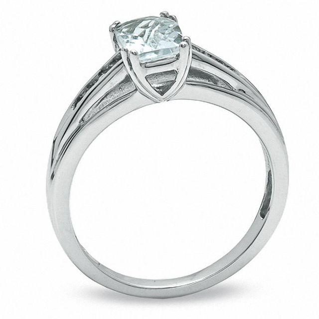 Rectangular Aquamarine and Lab-Created White Sapphire Ring in 10K White Gold|Peoples Jewellers