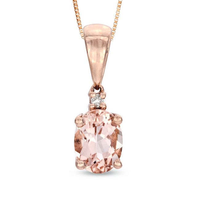 Oval Morganite and Diamond Accent Pendant in 10K Rose Gold