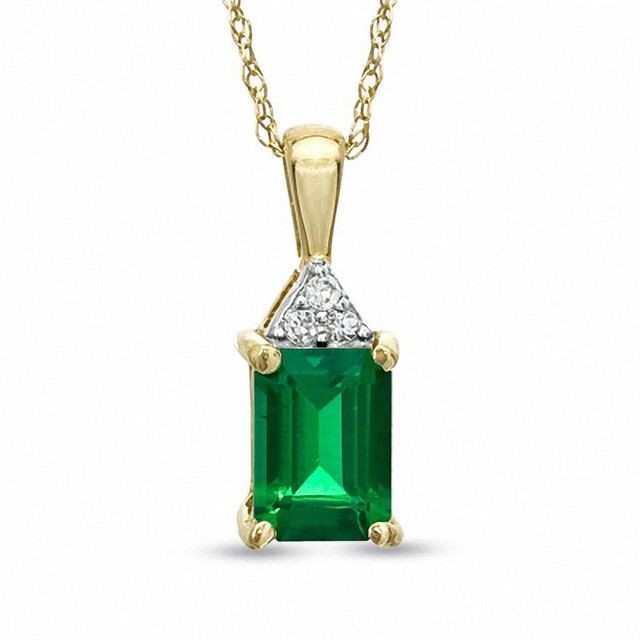 Emerald-Cut Lab-Created Emerald and White Sapphire Pendant in 10K Gold|Peoples Jewellers