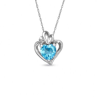 7.0mm Heart-Shaped Blue Topaz and Lab-Created White Sapphire Heart Pendant in 10K White Gold|Peoples Jewellers