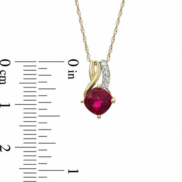 6.0mm Cushion-Cut Lab-Created Ruby and White Sapphire Pendant in 10K Gold|Peoples Jewellers