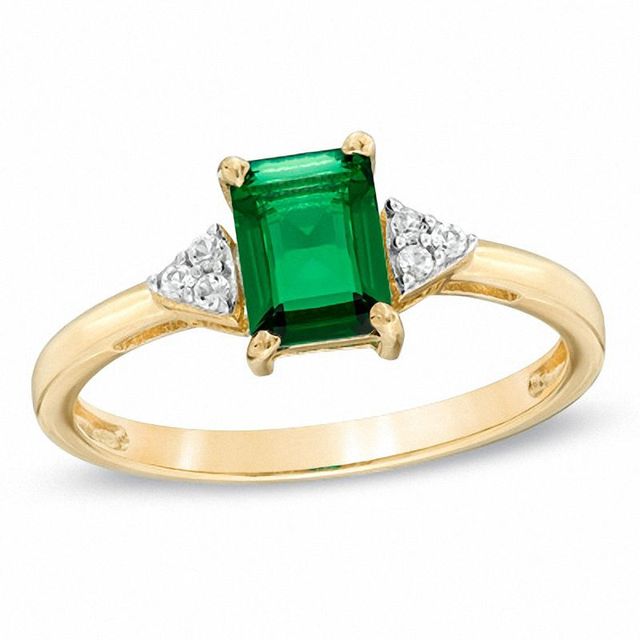 Emerald-Cut Lab-Created Emerald and White Sapphire Ring in 10K Gold|Peoples Jewellers