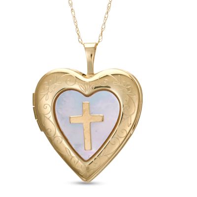 Heart Locket with Cross Pendant in 10K Gold|Peoples Jewellers