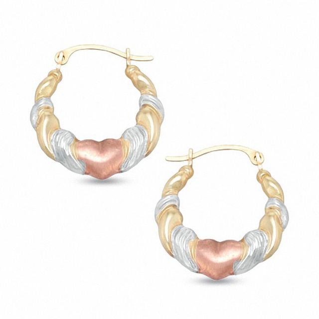 Heart Hoop Earrings in 14K Tri-Tone Gold