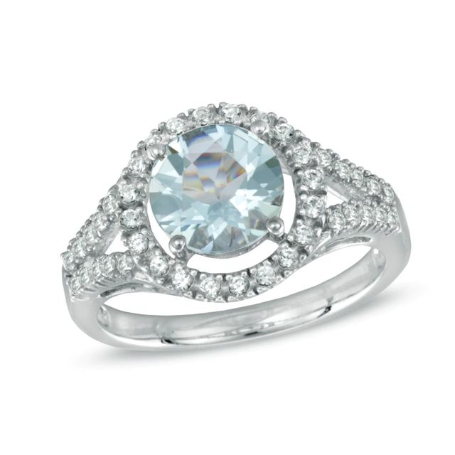 8.0mm Aquamarine and Lab-Created White Sapphire Ring in Sterling Silver|Peoples Jewellers