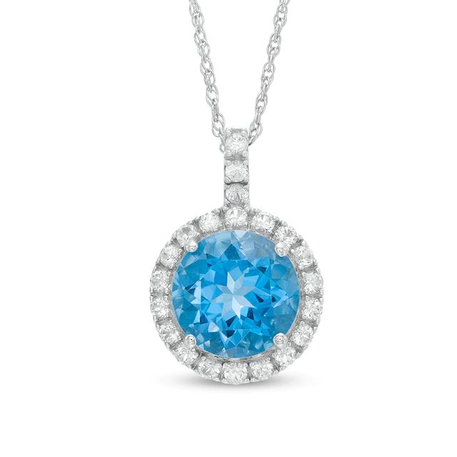 10.0mm Swiss Blue Topaz and Lab-Created White Sapphire Pendant in Sterling Silver|Peoples Jewellers