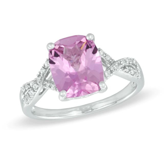 Cushion-Cut Lab-Created Pink and White Sapphire Ring in Sterling Silver|Peoples Jewellers