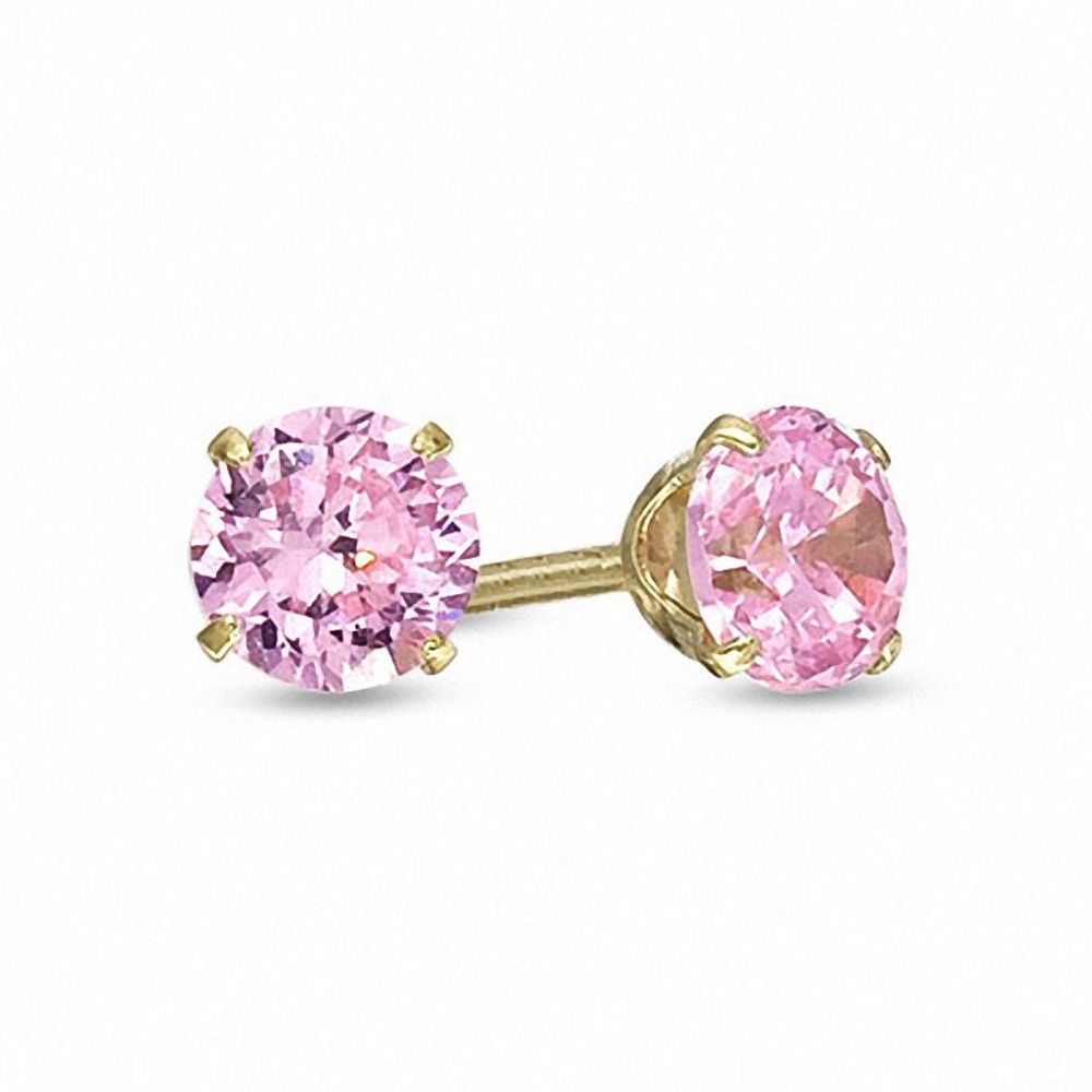 Child's 4.0mm Pink Crystal Stud Earrings in 14K Gold|Peoples Jewellers