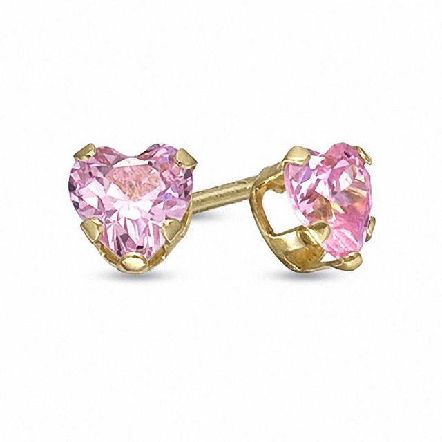 Child's 4.0mm Heart-Shaped Pink Crystal Stud Earrings in 14K Gold|Peoples Jewellers
