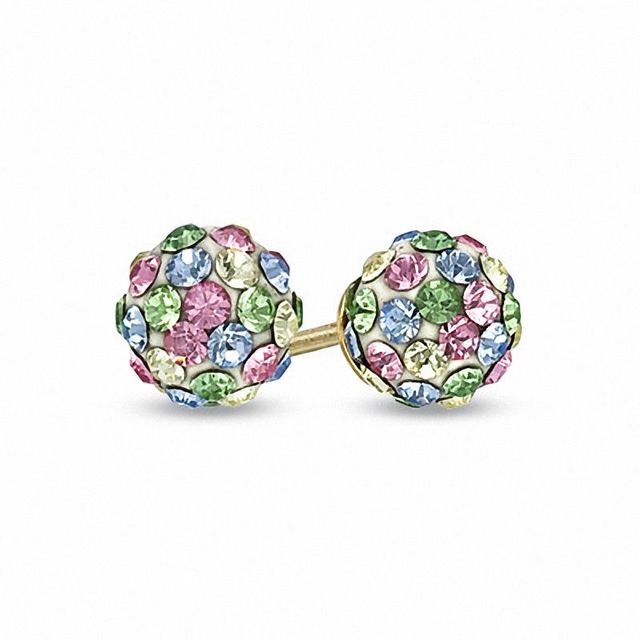 Child's Multi-Colour Pastel Crystal Ball Earrings in 14K Gold|Peoples Jewellers