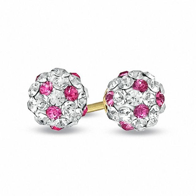 Child's Rose Crystal Ball Earrings in 14K Gold|Peoples Jewellers