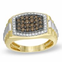 Men's 1.00 CT. T.W. Champagne and White Diamond Ring in 10K Gold|Peoples Jewellers