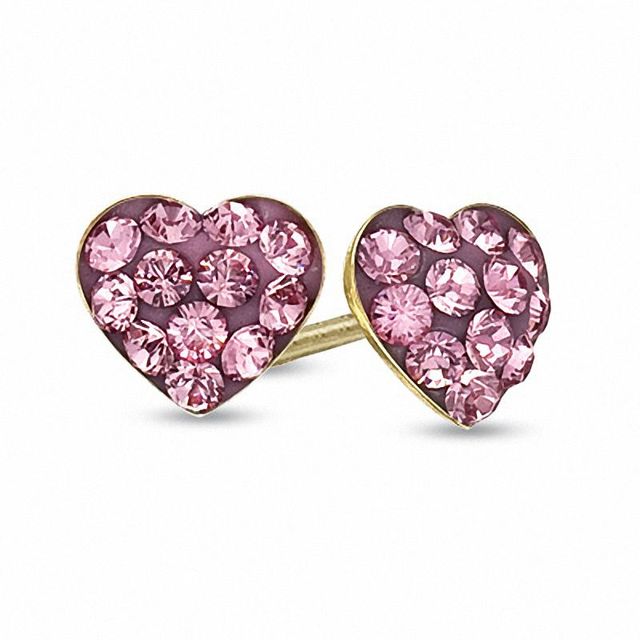Child's Rose Crystal Heart Earrings in 14K Gold|Peoples Jewellers