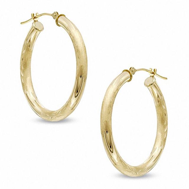 28mm Diamond-Cut Hoop Earrings in 14K Gold|Peoples Jewellers