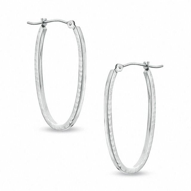 30mm Rectangular Diamond-Cut Hoop Earrings in 14K White Gold