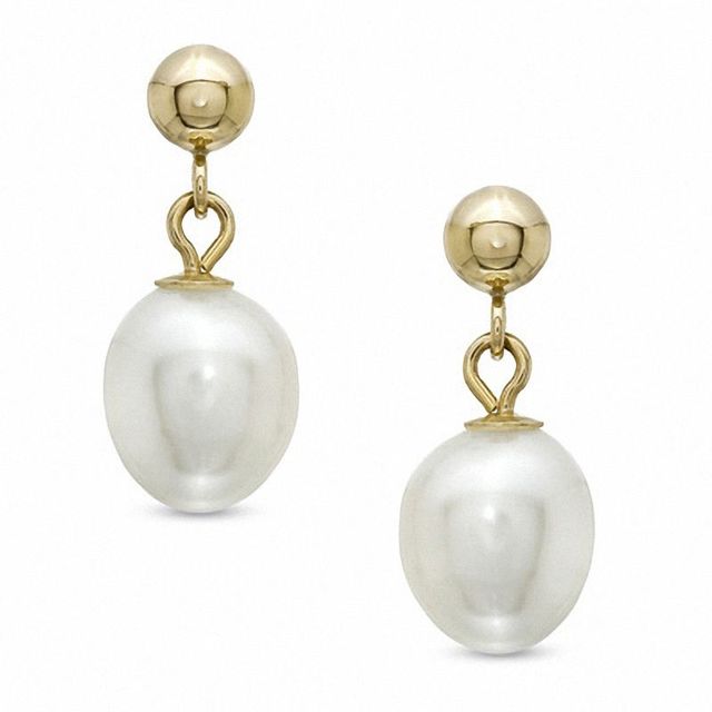 7.0mm Freshwater Cultured Pearl Drop Earrings in 14K Gold|Peoples Jewellers