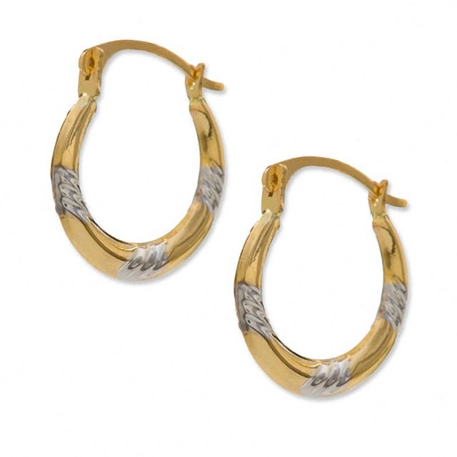 14K Two-Tone Gold Triple Grooved Hoop Earrings|Peoples Jewellers
