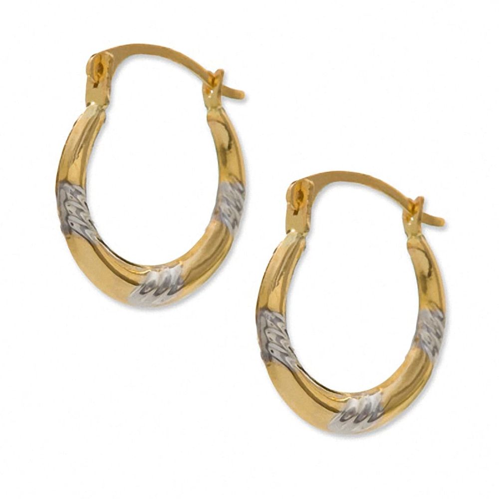 14K Two-Tone Gold Triple Grooved Hoop Earrings|Peoples Jewellers