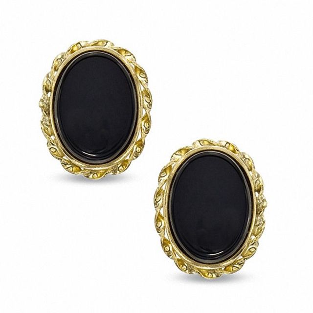 Oval Onyx Twist Frame Earrings in 14K Gold|Peoples Jewellers