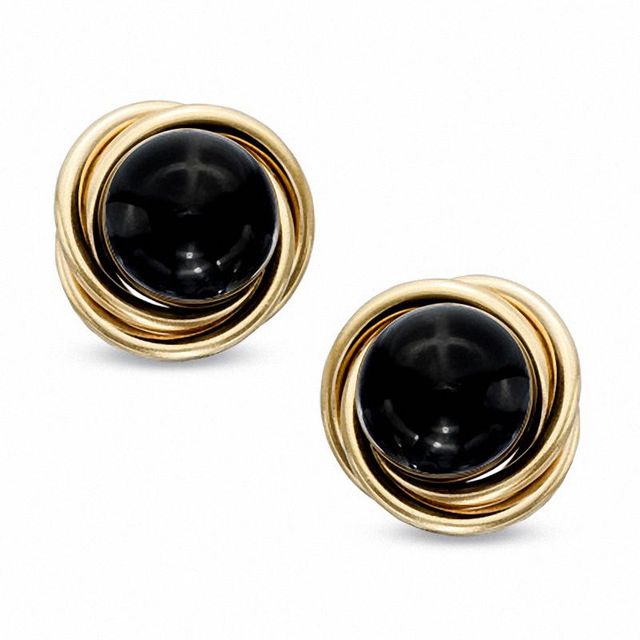 6.0mm Onyx Knot Frame Earrings in 14K Gold|Peoples Jewellers