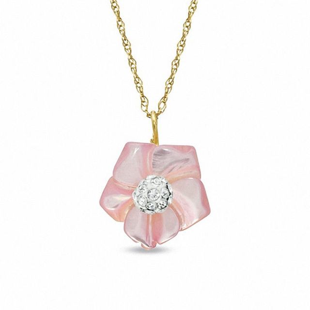 10.0mm Light Pink Mother-of-Pearl and Crystal Flower Pendant in 14K Gold|Peoples Jewellers