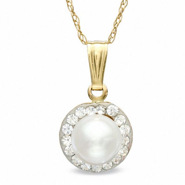 5.75mm Freshwater Cultured Pearl and Crystal Frame Pendant in 14K Gold