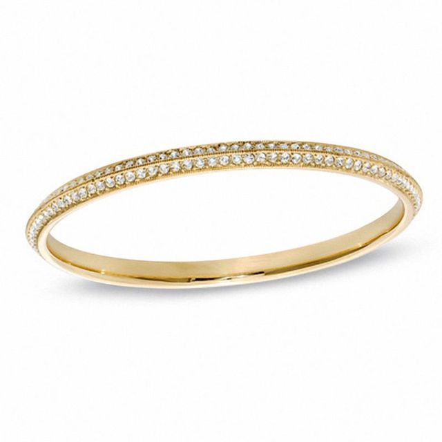 AVA Nadri Crystal Knife Edge Bangle in Brass with 18K Gold Plate - 8"|Peoples Jewellers
