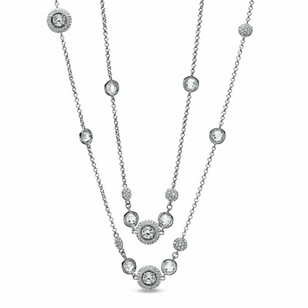 AVA Nadri Cubic Zirconia and Crystal Station Necklace in White Rhodium Brass - 36"|Peoples Jewellers
