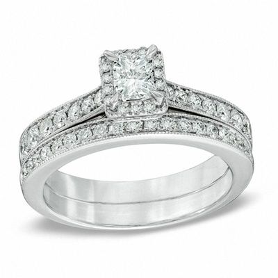 1.00 CT. T.W. Certified Radiant-Cut Diamond Bridal Set in 14K White Gold (I/I1)|Peoples Jewellers