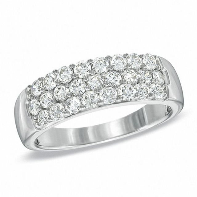 0.95 CT. T.W. Certified Diamond Three Row Band in 18K White Gold (H/VS2)|Peoples Jewellers