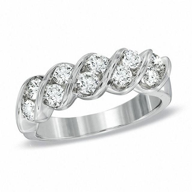 0.95 CT. T.W. Certified Diamond Two Row Wedding Band in 18K White Gold (H/VS2)|Peoples Jewellers