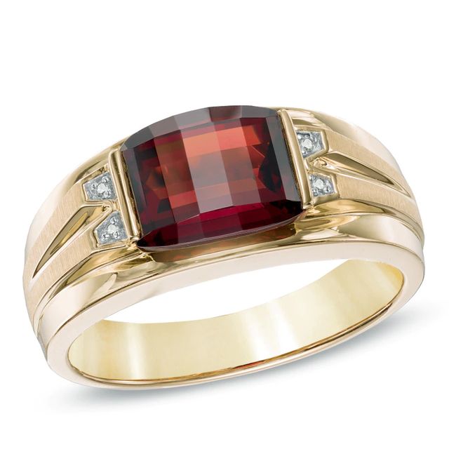 Men's Barrel-Shaped Garnet and Diamond Accent in 10K Gold|Peoples Jewellers