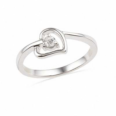 Lab-Created White Sapphire Heart Ring in Sterling Silver|Peoples Jewellers