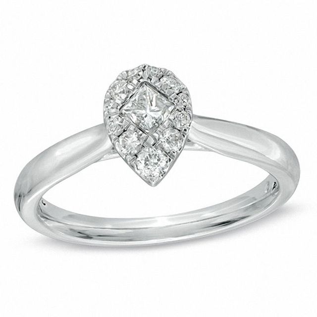 0.37 CT. T.W. Princess-Cut and Round Diamond Pear-Shaped Composite Ring in 14K White Gold|Peoples Jewellers