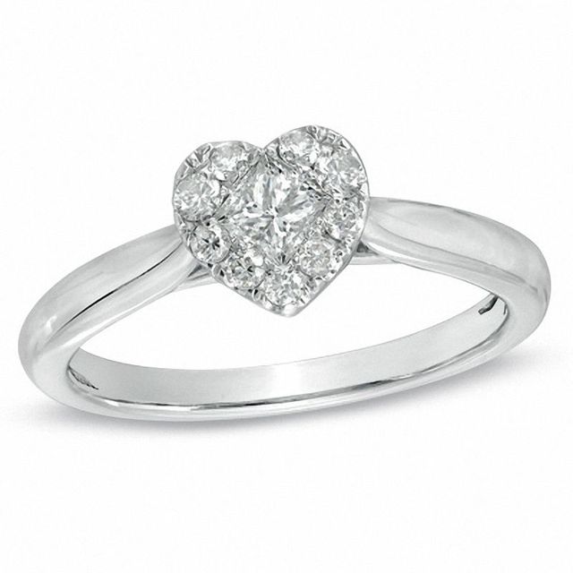 0.37 CT. T.W. Princess-Cut and Round Diamond Heart-Shaped Composite Ring in 14K White Gold|Peoples Jewellers