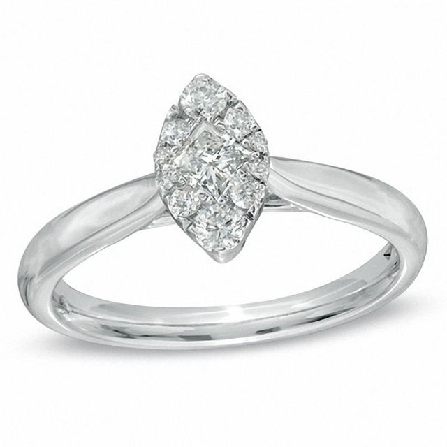 0.37 CT. T.W. Princess-Cut and Round Diamond Marquise Composite Ring in 14K White Gold|Peoples Jewellers