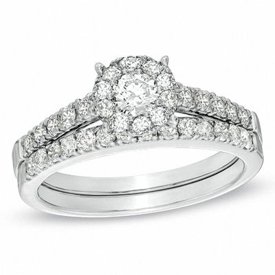 1.95 CT. T.W. Diamond Cluster Bridal Set in 14K White Gold|Peoples Jewellers