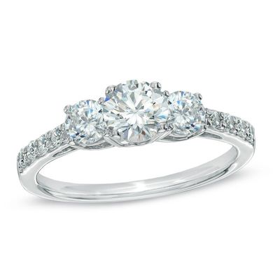 Celebration Canadian Lux® 1.00 CT. T.W. Certified Diamond Three Stone Engagement Ring in 18K White Gold (I/SI2)|Peoples Jewellers