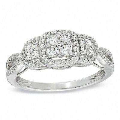 0.45 CT. T.W. Quad Diamond Past Present Future Three Stone Engagement Ring in 10K White Gold|Peoples Jewellers