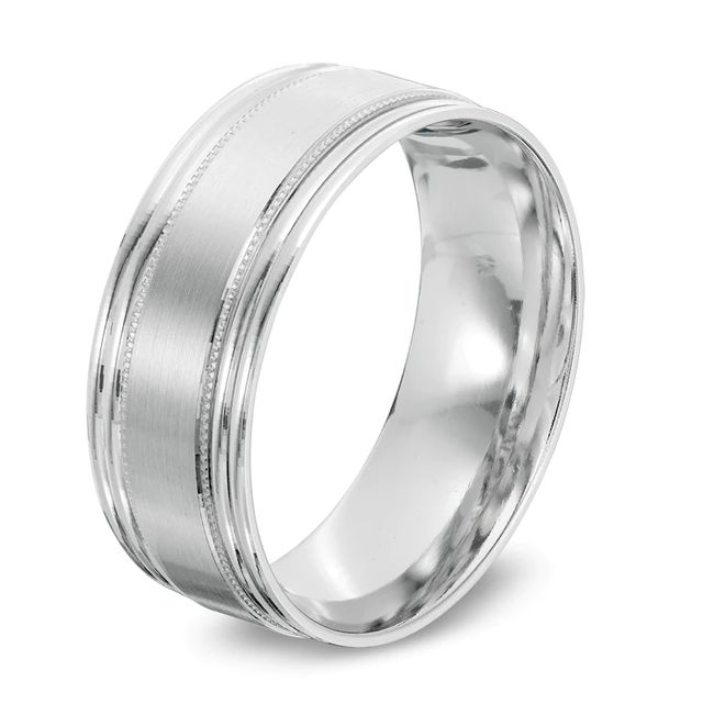 Men's 8.0mm Wedding Band in 10K White Gold - Size 10