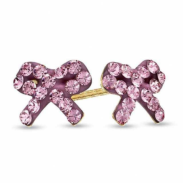 Child's Pink Crystal Bow Stud Earrings in 14K Gold|Peoples Jewellers