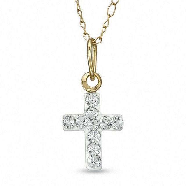 Child's Crystal Cross Pendant in 14K Gold - 13"|Peoples Jewellers