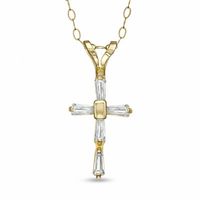 Child's Baguette Cubic Zirconia Cross Pendant in 14K Gold - 13"|Peoples Jewellers