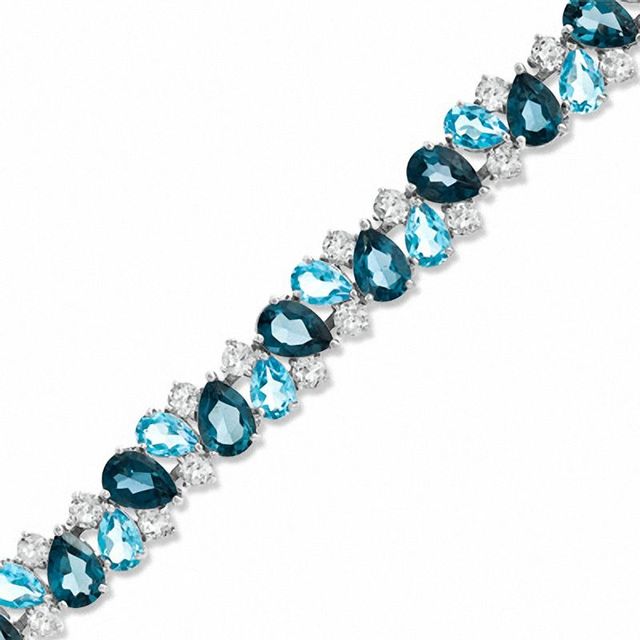 Blue and White Topaz Bracelet in Sterling Silver - 7.25"